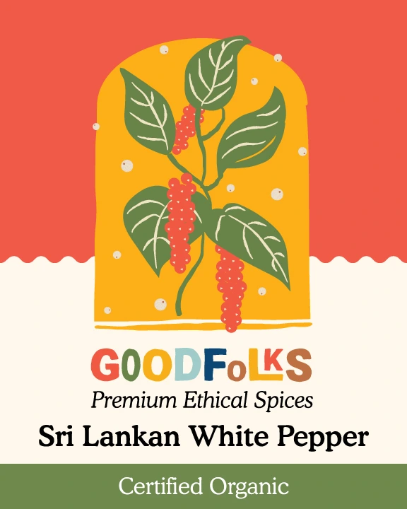 Goodfolks Organic White Pepper corns in burlap gift bag, USDA Organic mild Sri Lankan spice.