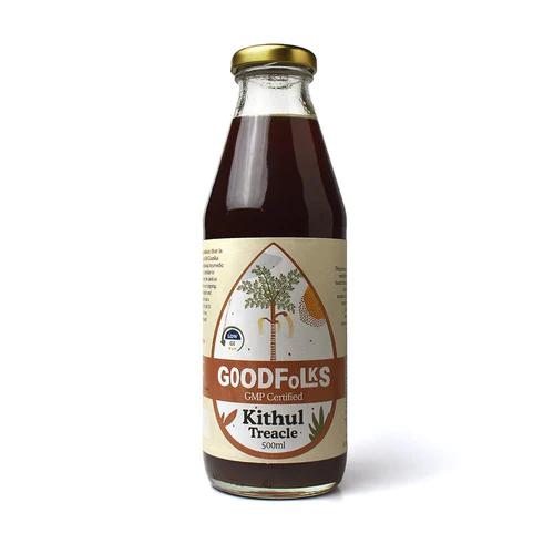 Goodfolks Premium Kithul Treacle 350ml bottle, low GI vegan Ayurvedic sweetener.